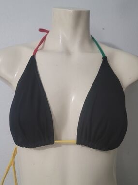 Black Triangle Bikini Top with Multicolor Ties